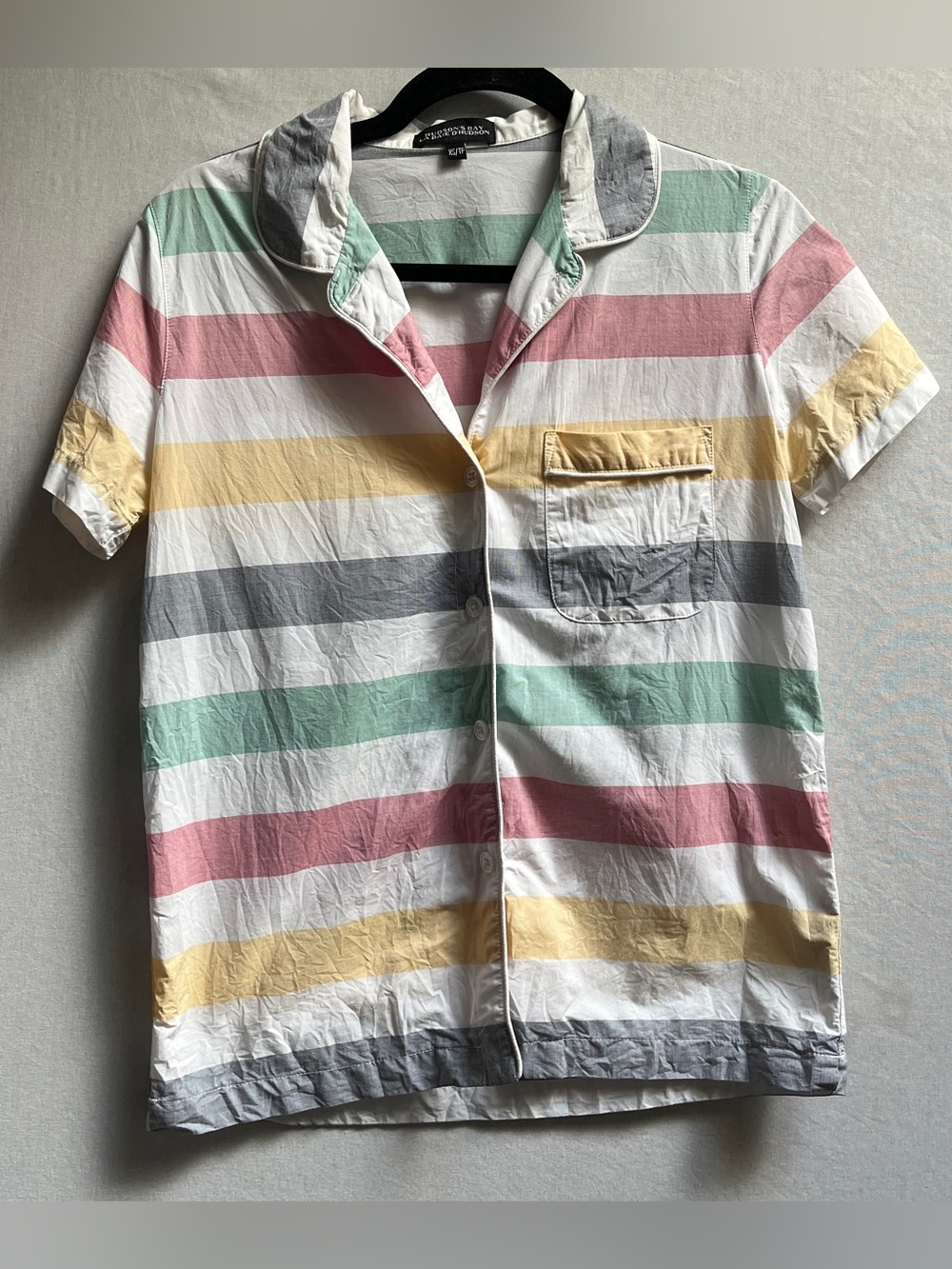 Hudsons Bay Striped Pastel Cotton Short Sleeve Pajama Shorts Set Size XS - Picture 3 of 12